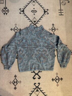 Anthropologie Paisley Mock-Neck Sweater in Light Blue and Taupe